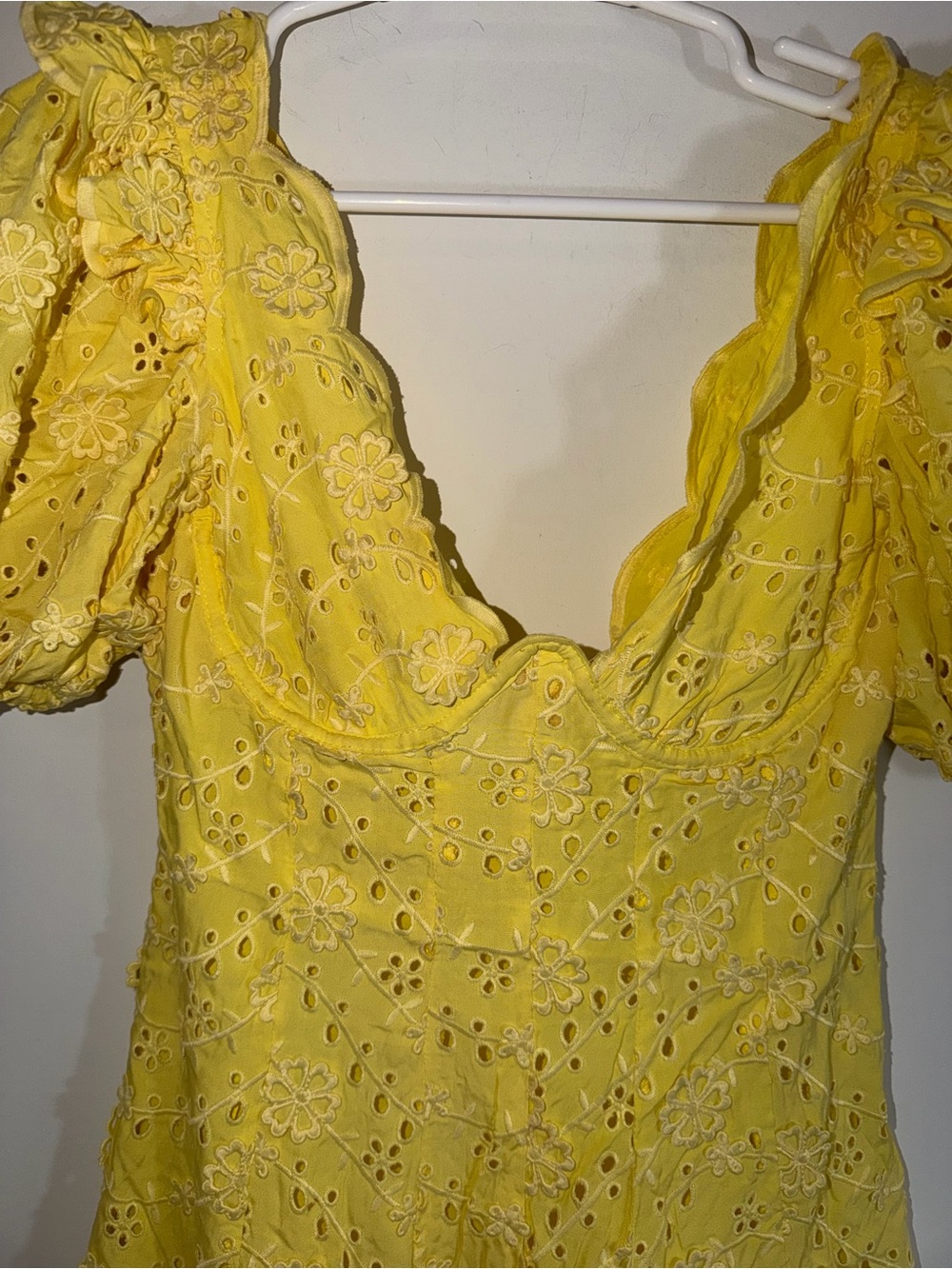 For Love & Lemons Natalia Eyelet Puff Sleeve Mini Dress In Yellow small - Picture 7 of 13